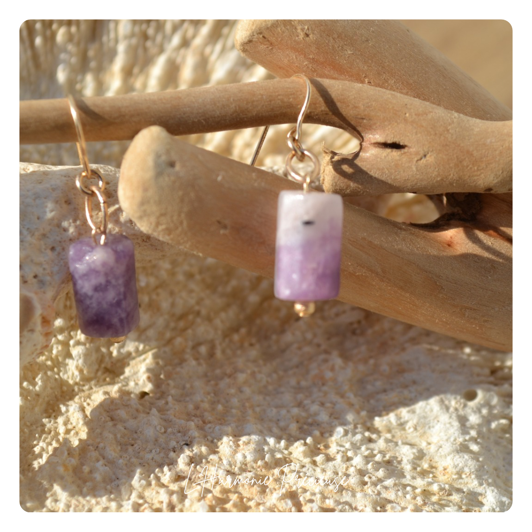 - ASCENSION -Boucles – Lépidolite & plaqué or 18k