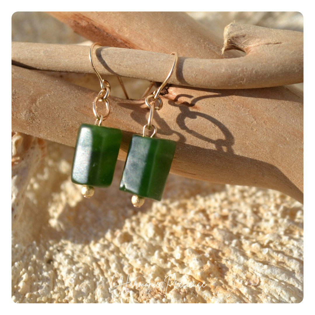 - PIONNIÈRE - Boucles– Jade Néphrite & plaqué or 18k