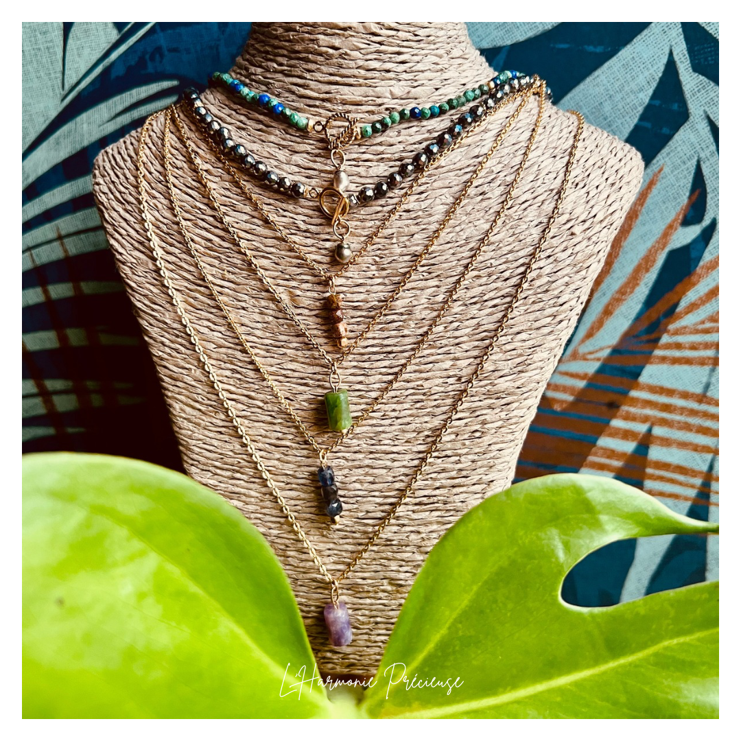 ÉLOQUENCE – Collier court Azurite Malachite & Keshi de Tahiti – Plaqué or 18k – 40-43 cm