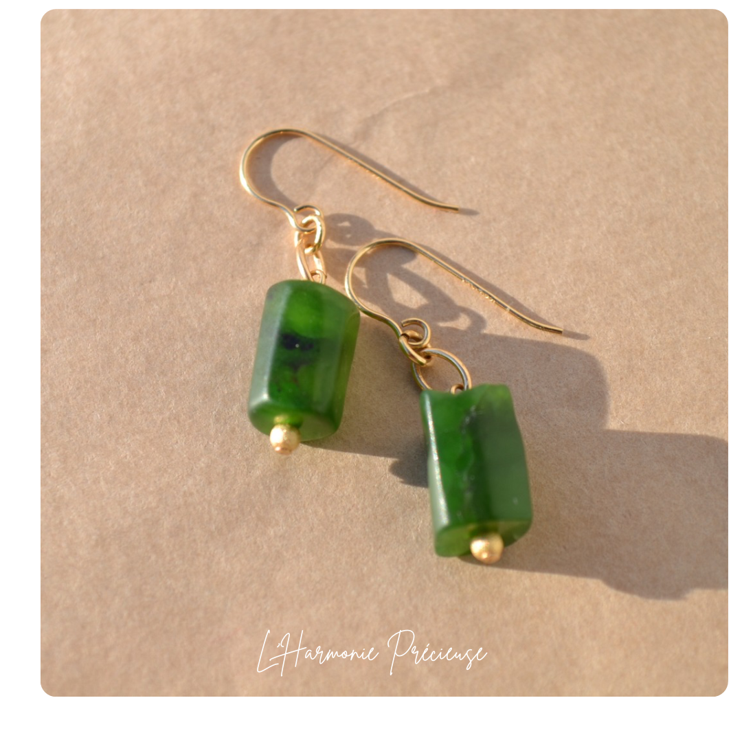 - PIONNIÈRE - Boucles– Jade Néphrite & plaqué or 18k