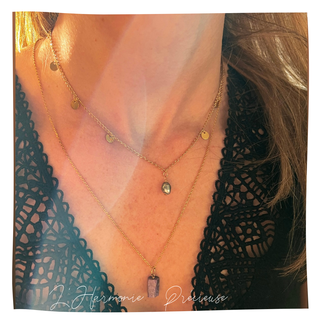 ~Transcendance ~ Collier Amulette – Charoïte – Plaqué or 18k – Junko Tabei