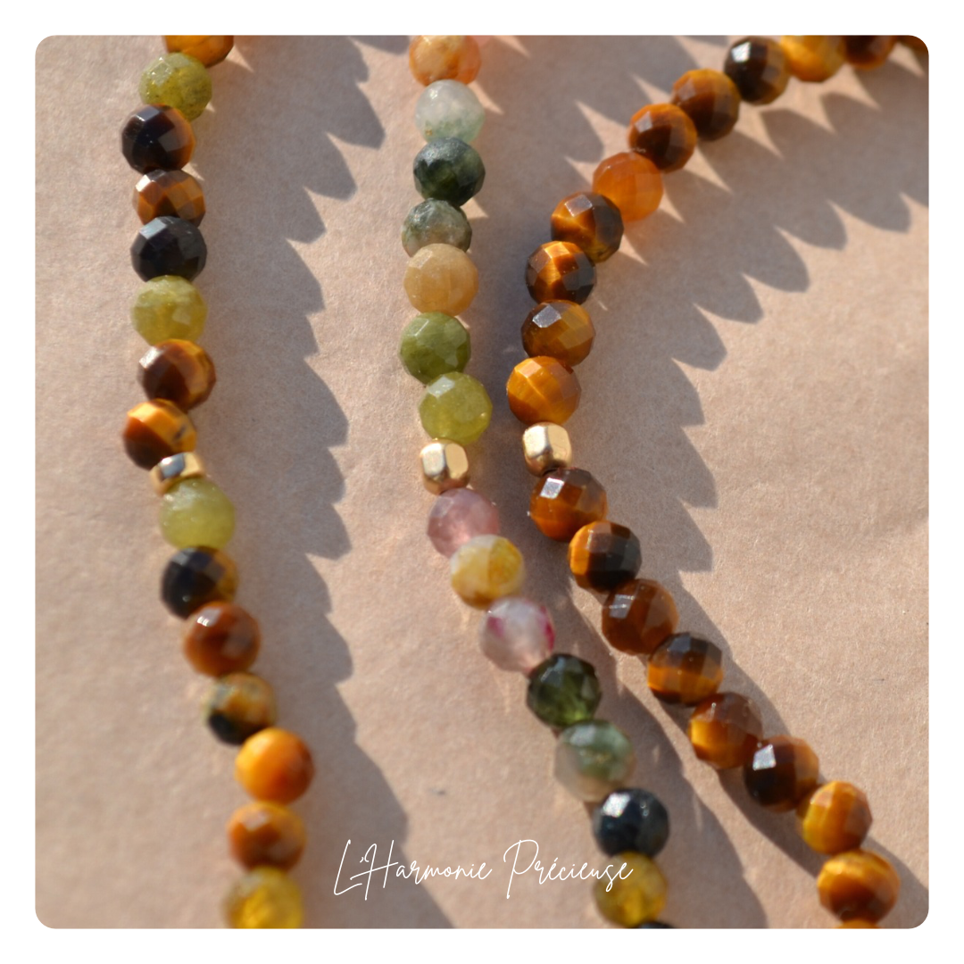 - INTUITION - Bracelet – Œil de Tigre facetté & plaqué or 18k