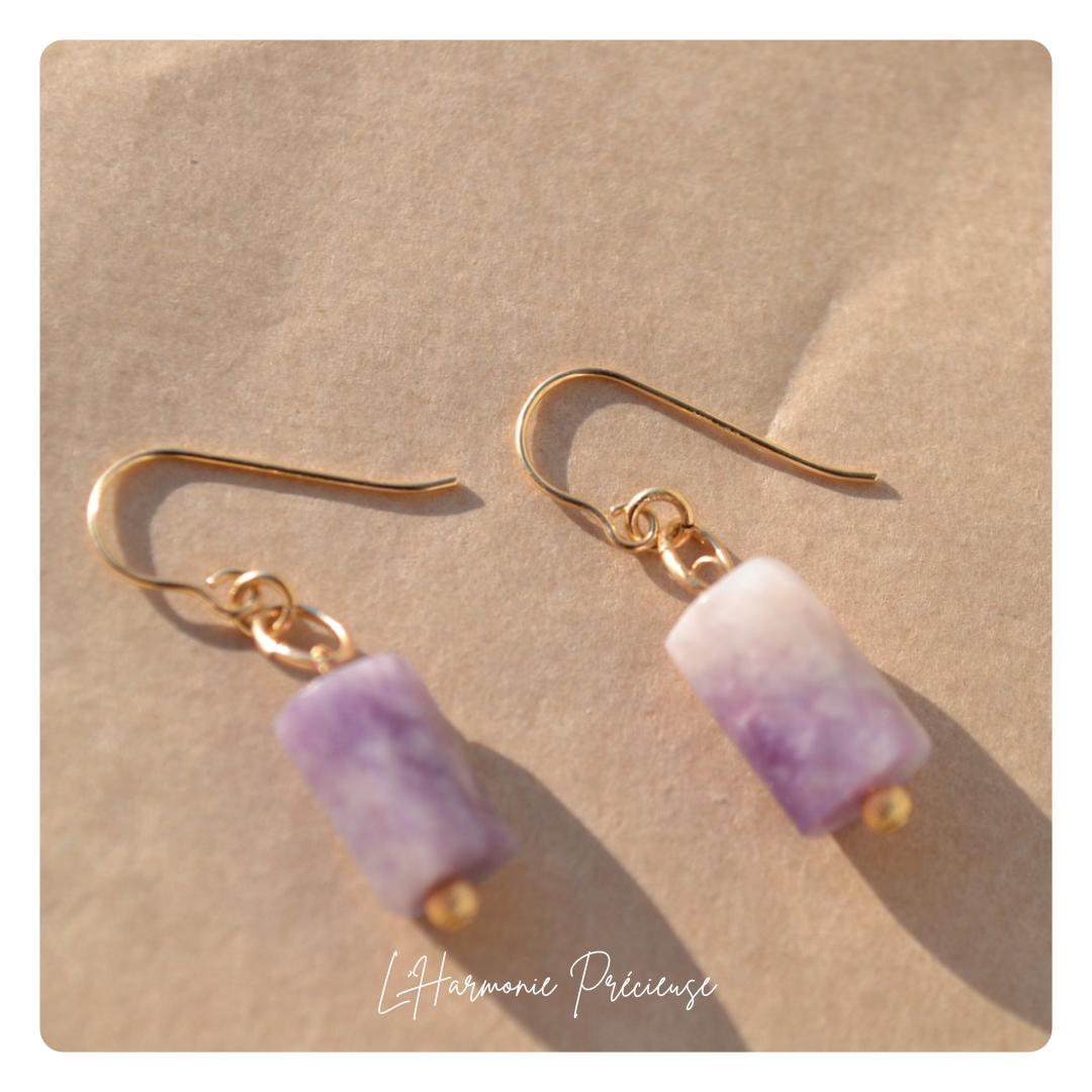 - ASCENSION -Boucles – Lépidolite & plaqué or 18k