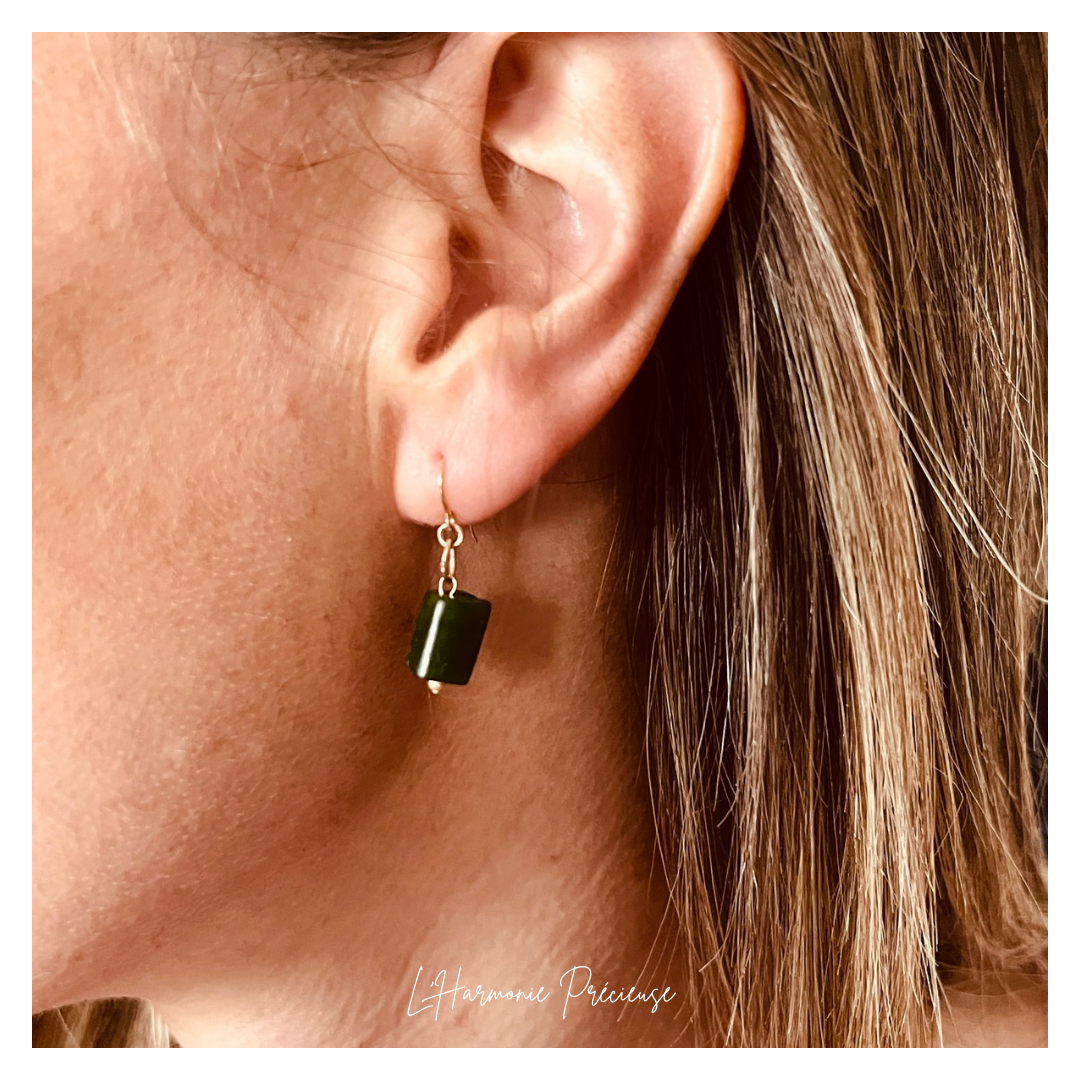 - PIONNIÈRE - Boucles– Jade Néphrite & plaqué or 18k