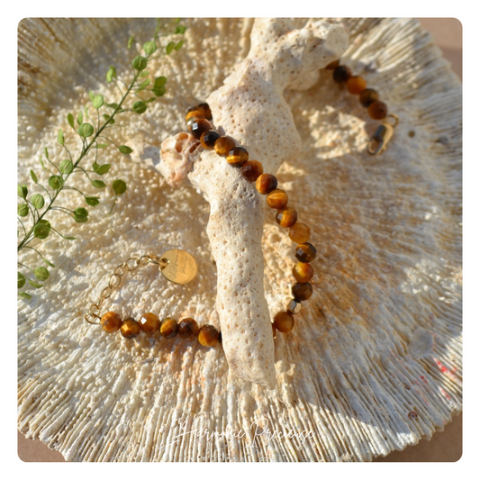 - INTUITION - Bracelet  – Œil de Tigre facetté & plaqué or 18k