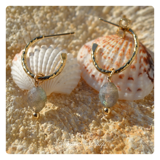 – Calyandra – Boucles d’Oreilles – Labradorite – Plaqué or 18k – Jeanne Baret