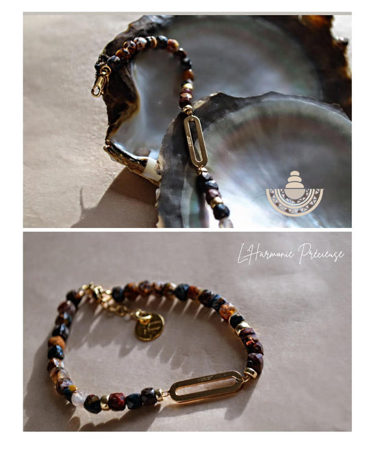Bracelet fin - Pietersite - plaqué or 18k - Lady Lindy
