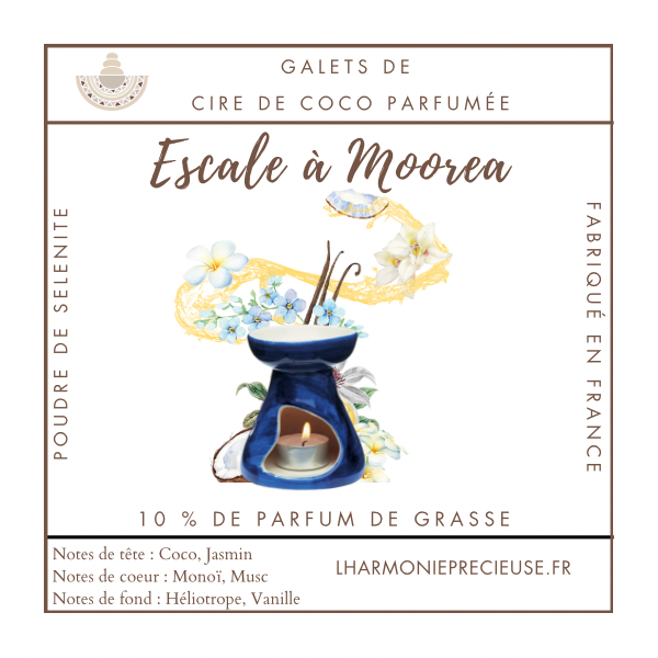 Escale à Moorea - Cire de coco parfumée- Parfum de Grasse & Sélénite en Poudre